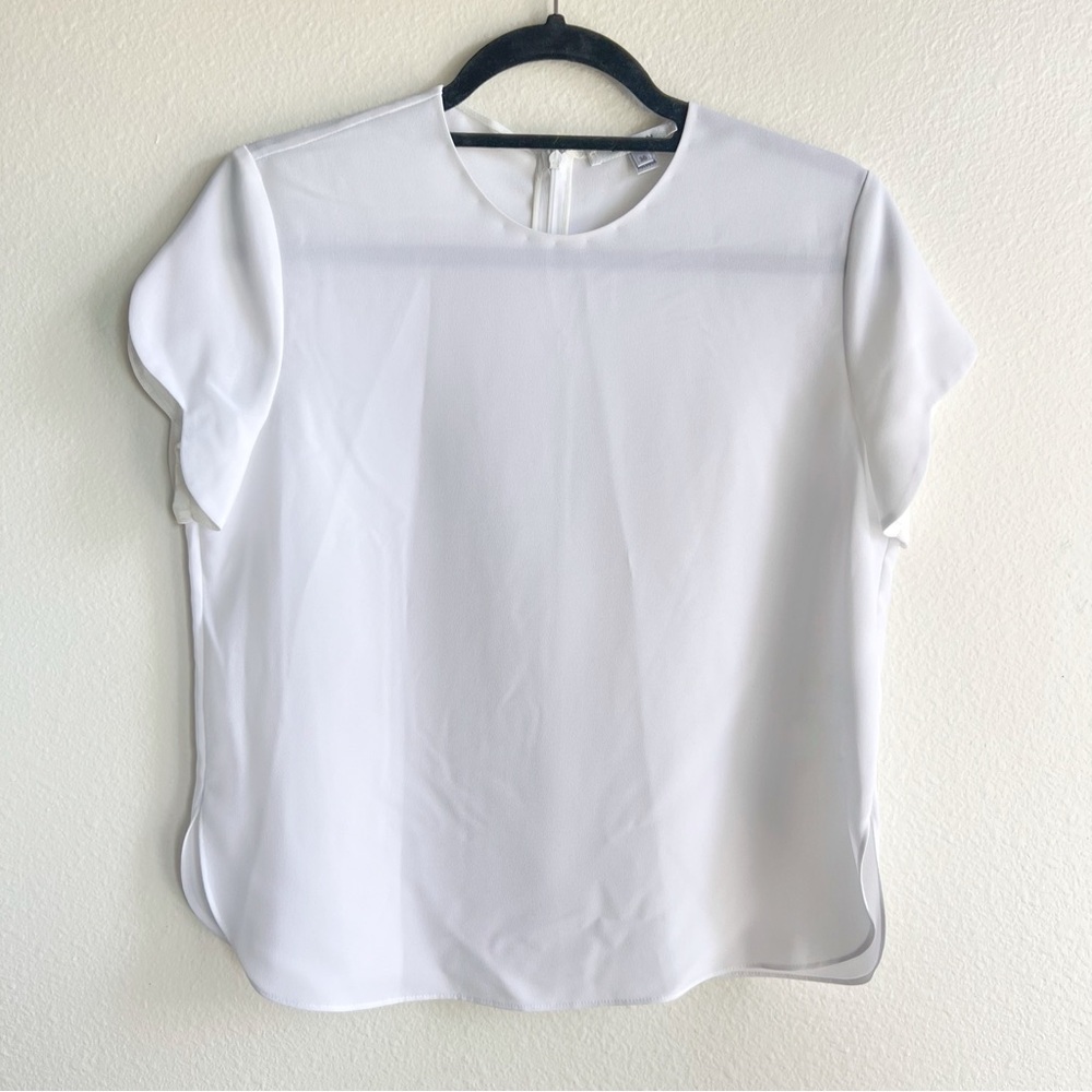 carven • haut cady scalloped short sleeve top • white • size 4